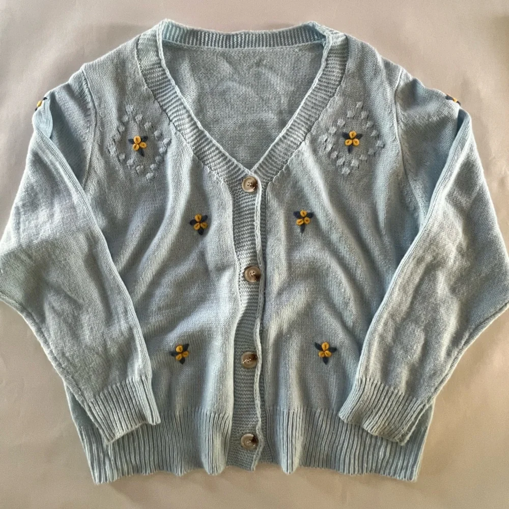Light Blue Floral Button-Up Cardigan - Picture 1 of 4